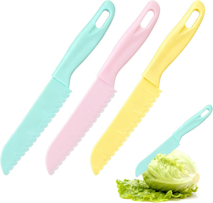 3 Pack Lettuce Knife, 8-Inch Nylon Knives,Plastic Lettuce Knife to Prevent Browning,Dishwasher Safe Kitchen Utensils, Perfect for Vegetables, Fruits, Bread, Cake, and Salad(Blue,Pink,Yellow small)