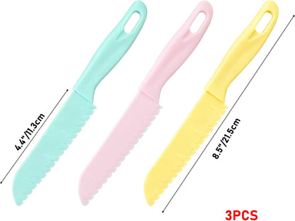 3 Pack Lettuce Knife, 8-Inch Nylon Knives,Plastic Lettuce Knife to Prevent Browning,Dishwasher Safe Kitchen Utensils, Perfect for Vegetables, Fruits, Bread, Cake, and Salad(Blue,Pink,Yellow small)