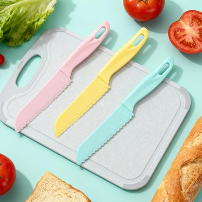 3 Pack Lettuce Knife, 8-Inch Nylon Knives,Plastic Lettuce Knife to Prevent Browning,Dishwasher Safe Kitchen Utensils, Perfect for Vegetables, Fruits, Bread, Cake, and Salad(Blue,Pink,Yellow small)
