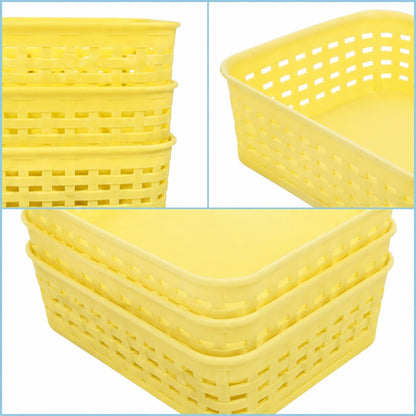 3 Pack Yellow Plastic Storage Baskets, Small Plastic Basket, Plastic Bins Organizer Bins, Organizer Bins for Room, Bathrooms, Room,Pantries,Countertops