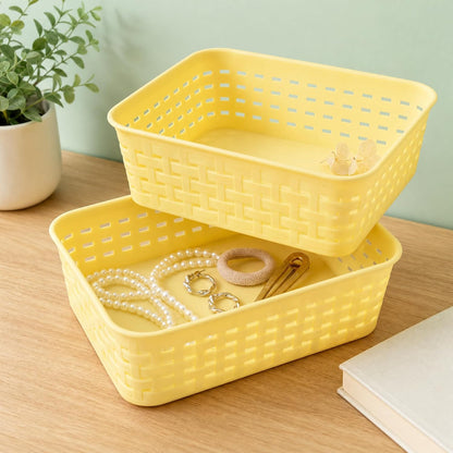 3 Pack Yellow Plastic Storage Baskets, Small Plastic Basket, Plastic Bins Organizer Bins, Organizer Bins for Room, Bathrooms, Room,Pantries,Countertops