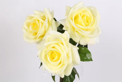 Real Touch Yellow Roses Artificial Flowers 3Pcs Latex Faux Roses Flowers with Long Stem 25” Lifelike Fake Roses for DIY Wedding Bouquet Table Centerpiece Home Party Decorations (Light Yellow)