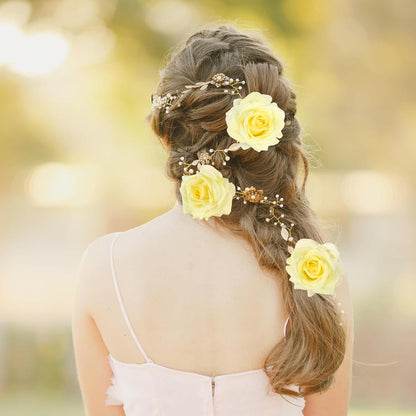Real Touch Yellow Roses Artificial Flowers 3Pcs Latex Faux Roses Flowers with Long Stem 25” Lifelike Fake Roses for DIY Wedding Bouquet Table Centerpiece Home Party Decorations (Light Yellow)