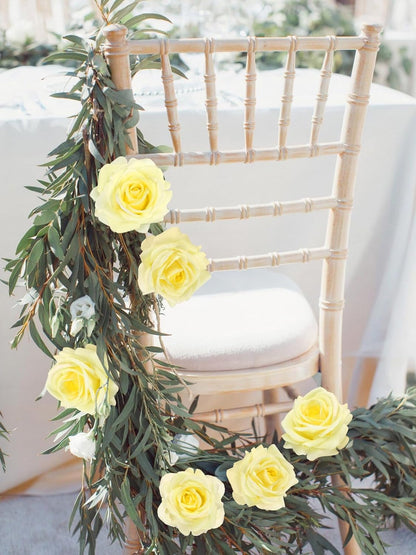 Real Touch Yellow Roses Artificial Flowers 3Pcs Latex Faux Roses Flowers with Long Stem 25” Lifelike Fake Roses for DIY Wedding Bouquet Table Centerpiece Home Party Decorations (Light Yellow)