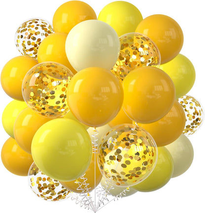 Yellow and Metallic Gold Balloons, 60 Pcs 12 Inch Gold Confetti Latex Balloons for Baby Shower Birthday Bridal Shower Wedding Party Decorations