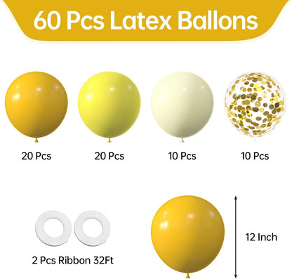 Yellow and Metallic Gold Balloons, 60 Pcs 12 Inch Gold Confetti Latex Balloons for Baby Shower Birthday Bridal Shower Wedding Party Decorations