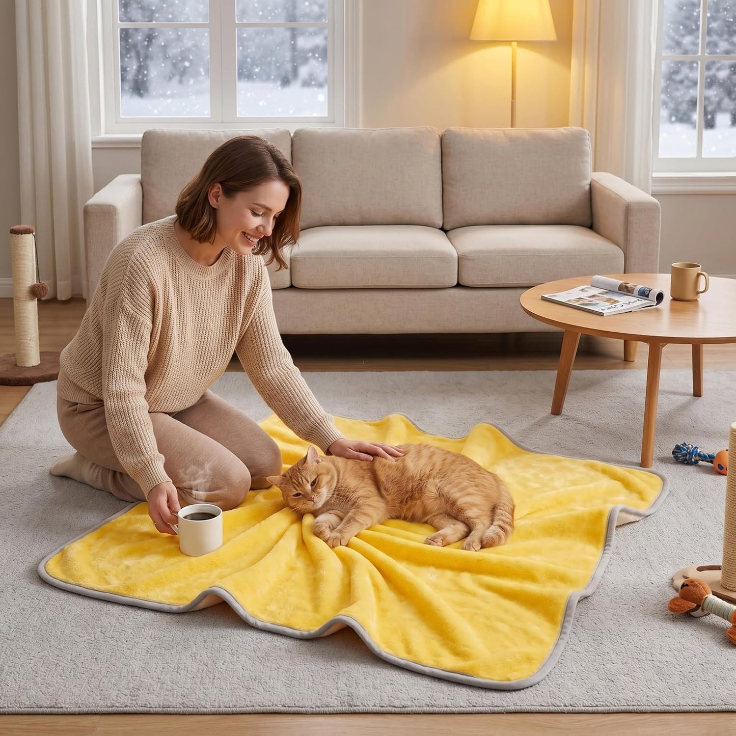 Yellow Dog Blanket, Calming Yellow Dog Blanket - Double-Layer Warm, Soft Pet Mat for Dogs & Cats, Macaron, 27.56x19.69 Inch
