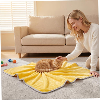 Yellow Dog Blanket, Calming Yellow Dog Blanket - Double-Layer Warm, Soft Pet Mat for Dogs & Cats, Macaron, 27.56x19.69 Inch