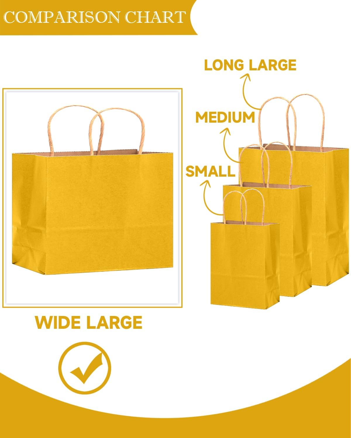 13"x4.5"x10" Large Gift Bag with Handles Bulk 32PCS Gift Paper Bags Yellow Bags Multiple Uses (Wide Large)
