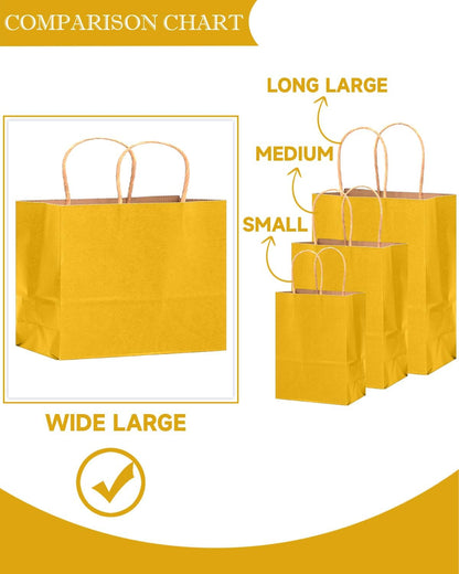 13"x4.5"x10" Large Gift Bag with Handles Bulk 32PCS Gift Paper Bags Yellow Bags Multiple Uses (Wide Large)
