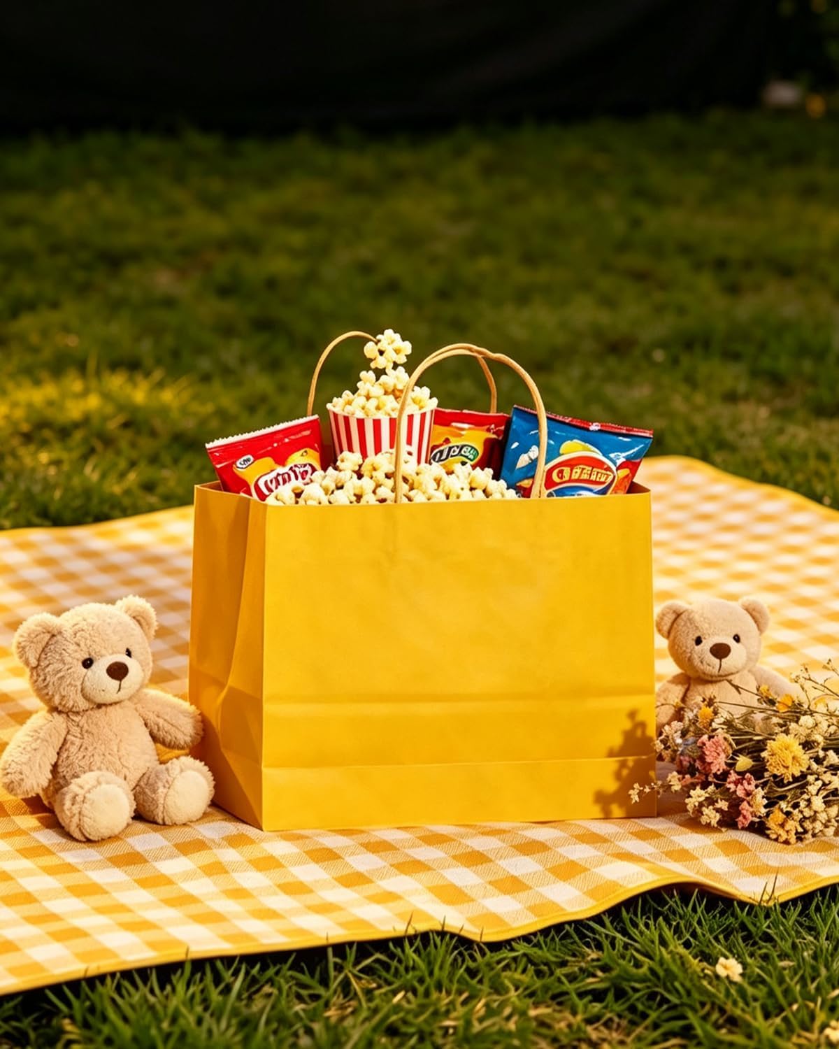 13"x4.5"x10" Large Gift Bag with Handles Bulk 32PCS Gift Paper Bags Yellow Bags Multiple Uses (Wide Large)