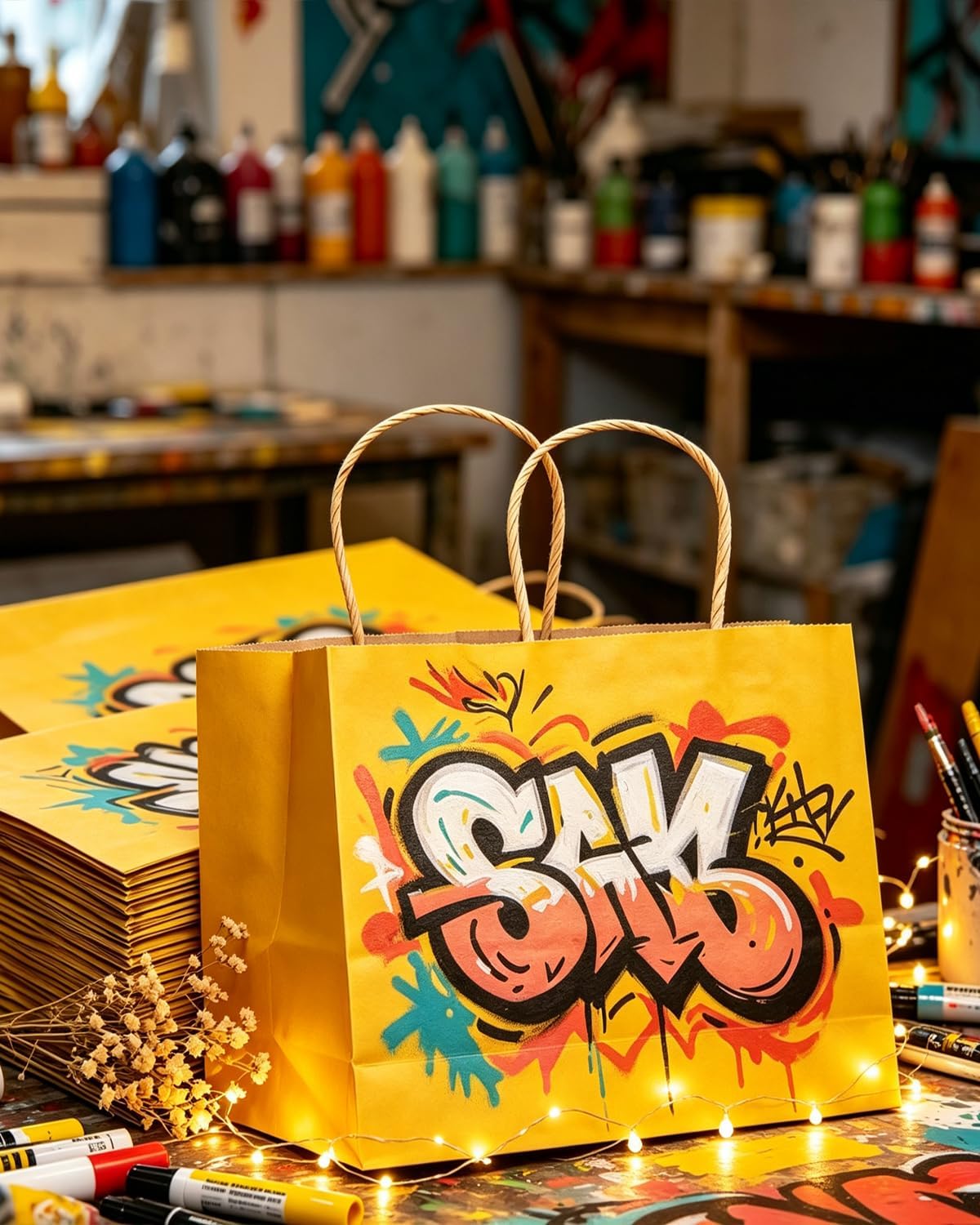13"x4.5"x10" Large Gift Bag with Handles Bulk 32PCS Gift Paper Bags Yellow Bags Multiple Uses (Wide Large)