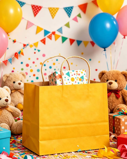 13"x4.5"x10" Large Gift Bag with Handles Bulk 32PCS Gift Paper Bags Yellow Bags Multiple Uses (Wide Large)