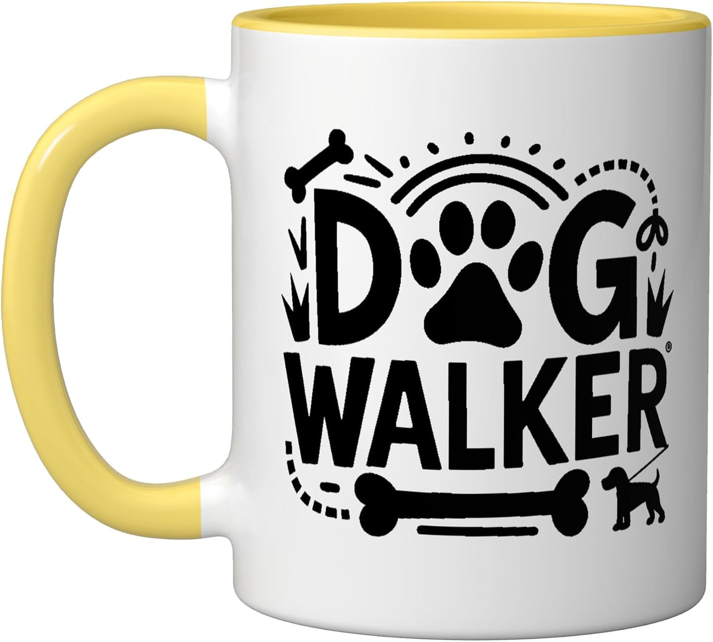 Dog Walker Paw Print Pet Care Ceramic Mug, Yellow/White, 11oz