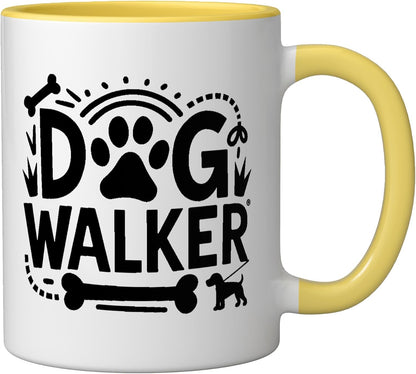 Dog Walker Paw Print Pet Care Ceramic Mug, Yellow/White, 11oz