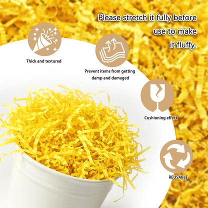 1 LB Lemon Yellow Crinkle Cut Paper Shred Filler Great for Gift Wrapping, Lemon Yellow Basket Fillers, Birthday, Gift Wrapping, Halloween Thanksgiving Christmas Party Decor Filling Supplies