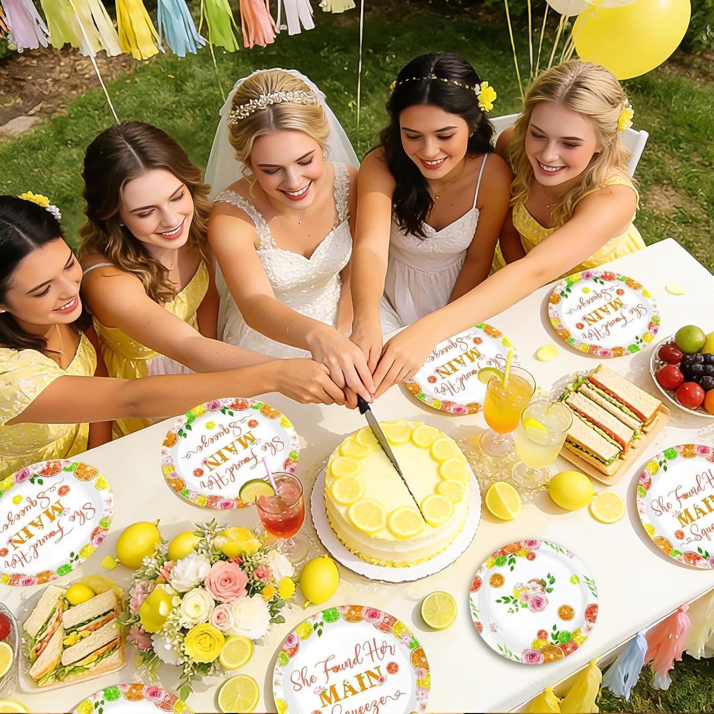 96Pcs She Found Her Main Squeeze Lemon Party Decoration Serves 24 | She Found Her Main Squeeze Plates and Napkins Citrus Lemonade Tableware Set for Bachelorette Wedding Party Supplies