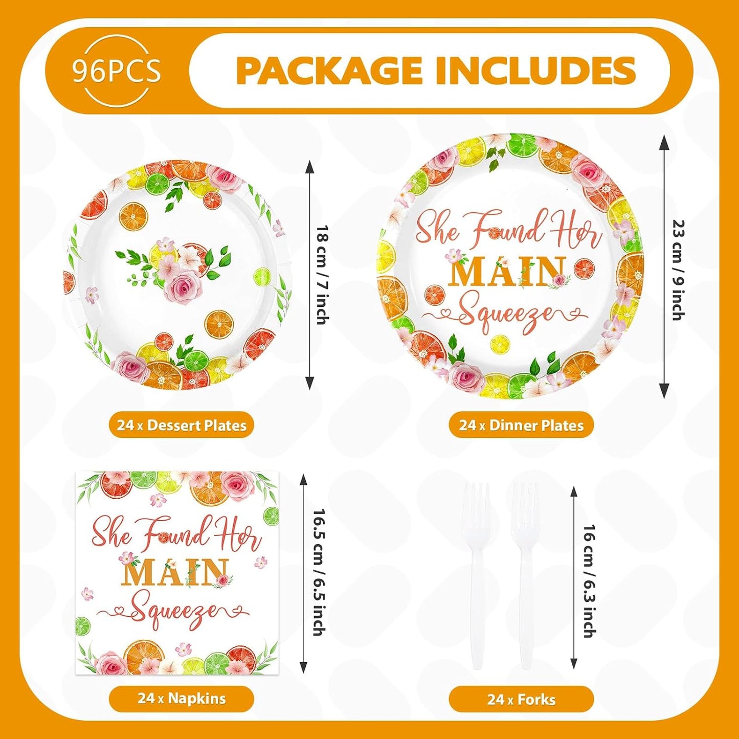 96Pcs She Found Her Main Squeeze Lemon Party Decoration Serves 24 | She Found Her Main Squeeze Plates and Napkins Citrus Lemonade Tableware Set for Bachelorette Wedding Party Supplies