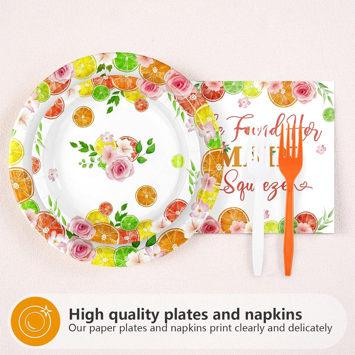96Pcs She Found Her Main Squeeze Lemon Party Decoration Serves 24 | She Found Her Main Squeeze Plates and Napkins Citrus Lemonade Tableware Set for Bachelorette Wedding Party Supplies