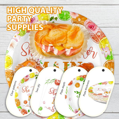 96Pcs She Found Her Main Squeeze Lemon Party Decoration Serves 24 | She Found Her Main Squeeze Plates and Napkins Citrus Lemonade Tableware Set for Bachelorette Wedding Party Supplies