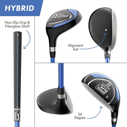 PGA Tour Youth Golf Club Set for Ages 8-12 & 12+ (4’8”–5’10”), Right and Left-Handed Kids Golf Sets – Beginner Junior Golf Clubs with Lightweight Stand Bag, Mallet Putter, Hybrid, Driver
