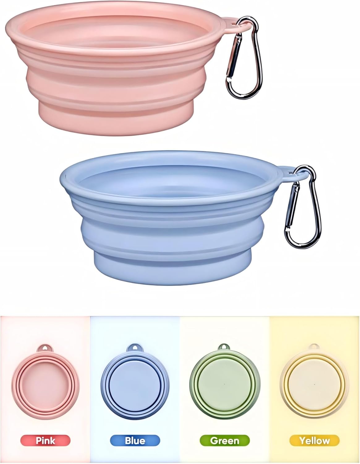 2-Pack Portable Dog Bowls, 12OZ Collapsible Dog& Cat Travel Bowl with Hook | BPA-Free Leak-Proof Collapsible Dog Water Bowl for Small Medium Pets, Travel, Camping Daily Indoor&Outdoor Essentials