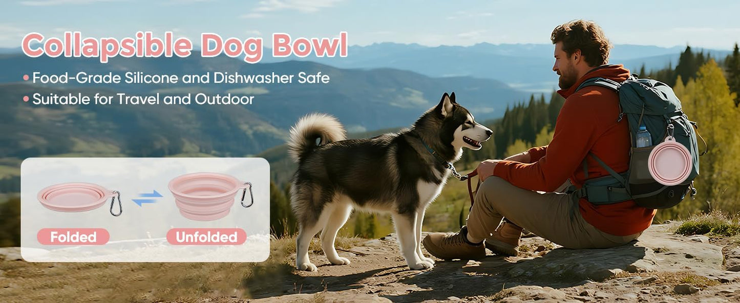 2-Pack Portable Dog Bowls, 12OZ Collapsible Dog& Cat Travel Bowl with Hook | BPA-Free Leak-Proof Collapsible Dog Water Bowl for Small Medium Pets, Travel, Camping Daily Indoor&Outdoor Essentials