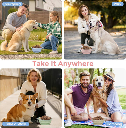 2-Pack Portable Dog Bowls, 12OZ Collapsible Dog& Cat Travel Bowl with Hook | BPA-Free Leak-Proof Collapsible Dog Water Bowl for Small Medium Pets, Travel, Camping Daily Indoor&Outdoor Essentials