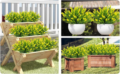 obbsie 12 Bundles Artificial Plants Outdoor, 18.2" UV Resistant Faux Monkey Grass Greenery Stems No Fade Faux Plastic Flowers Shrubs for Home Weddings Garden Porch Front Patio Office Decor - Yellow