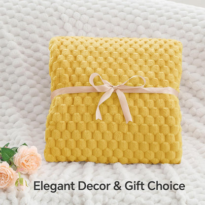 BEDELITE Jacquard Blanket- 3D Fleece Decorative Yellow Throw Blanket, Super Soft and Cozy Warm Fuzzy Blanket All Seasons Suitable, 50x60Inches