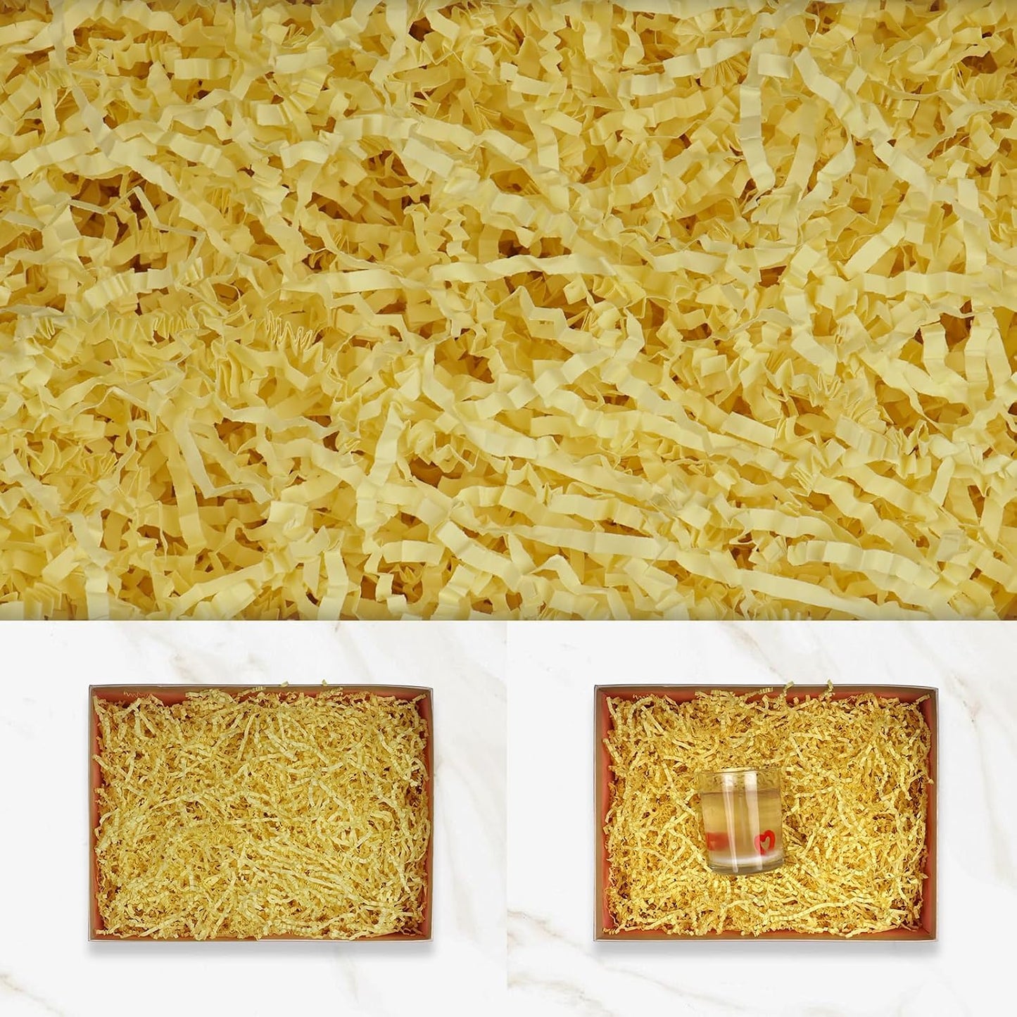 4oz Yellow Crinkle Paper Filler for Gift Wrapping, Ideal for Gift Boxes, Baskets, and Crafts