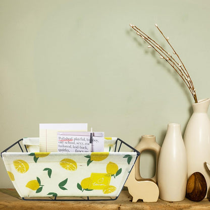 EPOCH Canvas Storage Basket Metal Holder Desk Table Organizer Home Decor Lemon Yellow