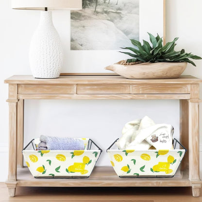 EPOCH Canvas Storage Basket Metal Holder Desk Table Organizer Home Decor Lemon Yellow