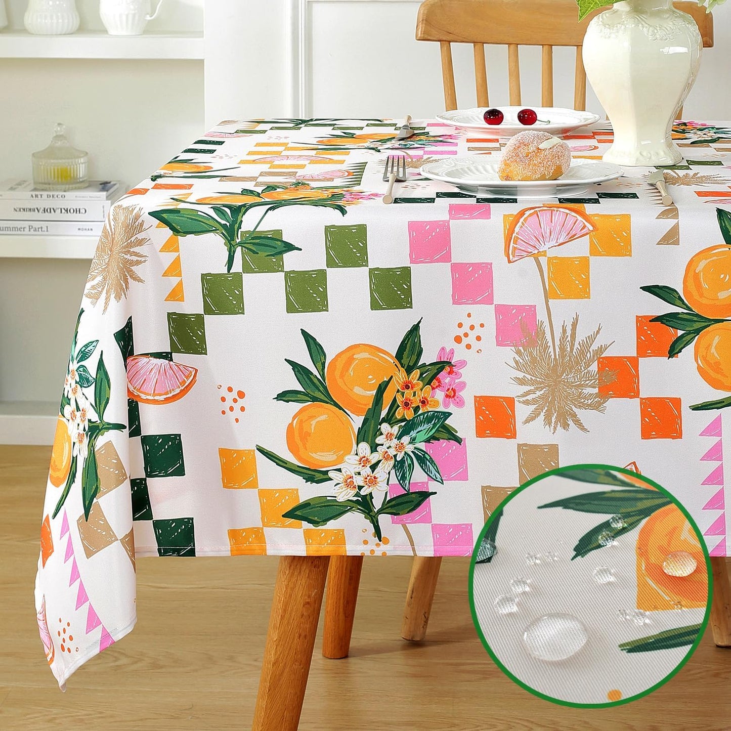Honellaty Summer Tablecloth, Graffiti Lemon Pattern, 60" x 84" | Spill-Proof Stain Resistant Wrinkle Free Table Cover for Dining, Party, Picnic