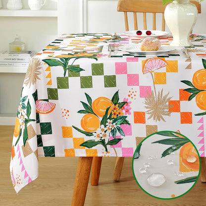 Honellaty Summer Tablecloth, Graffiti Lemon Pattern, 60" x 84" | Spill-Proof Stain Resistant Wrinkle Free Table Cover for Dining, Party, Picnic