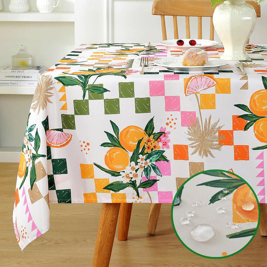 Honellaty Summer Tablecloth, Graffiti Lemon Pattern, 60" x 84" | Spill-Proof Stain Resistant Wrinkle Free Table Cover for Dining, Party, Picnic