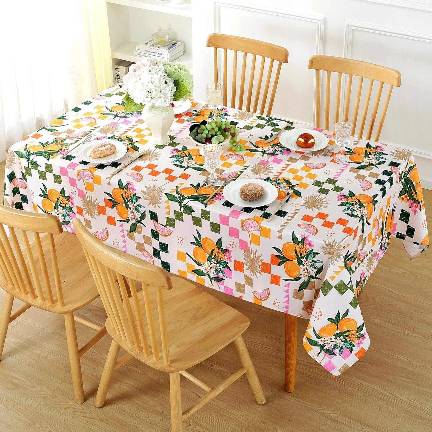 Honellaty Summer Tablecloth, Graffiti Lemon Pattern, 60" x 84" | Spill-Proof Stain Resistant Wrinkle Free Table Cover for Dining, Party, Picnic