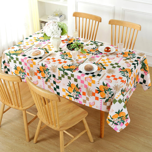 Honellaty Summer Tablecloth, Graffiti Lemon Pattern, 60" x 84" | Spill-Proof Stain Resistant Wrinkle Free Table Cover for Dining, Party, Picnic