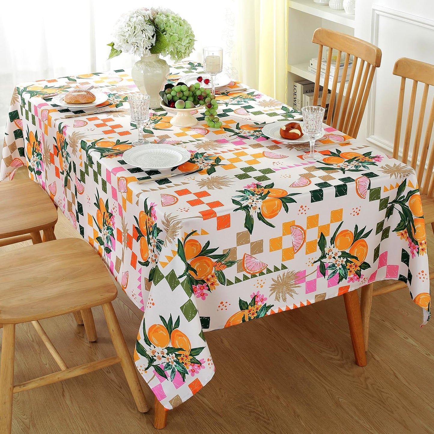 Honellaty Summer Tablecloth, Graffiti Lemon Pattern, 60" x 84" | Spill-Proof Stain Resistant Wrinkle Free Table Cover for Dining, Party, Picnic