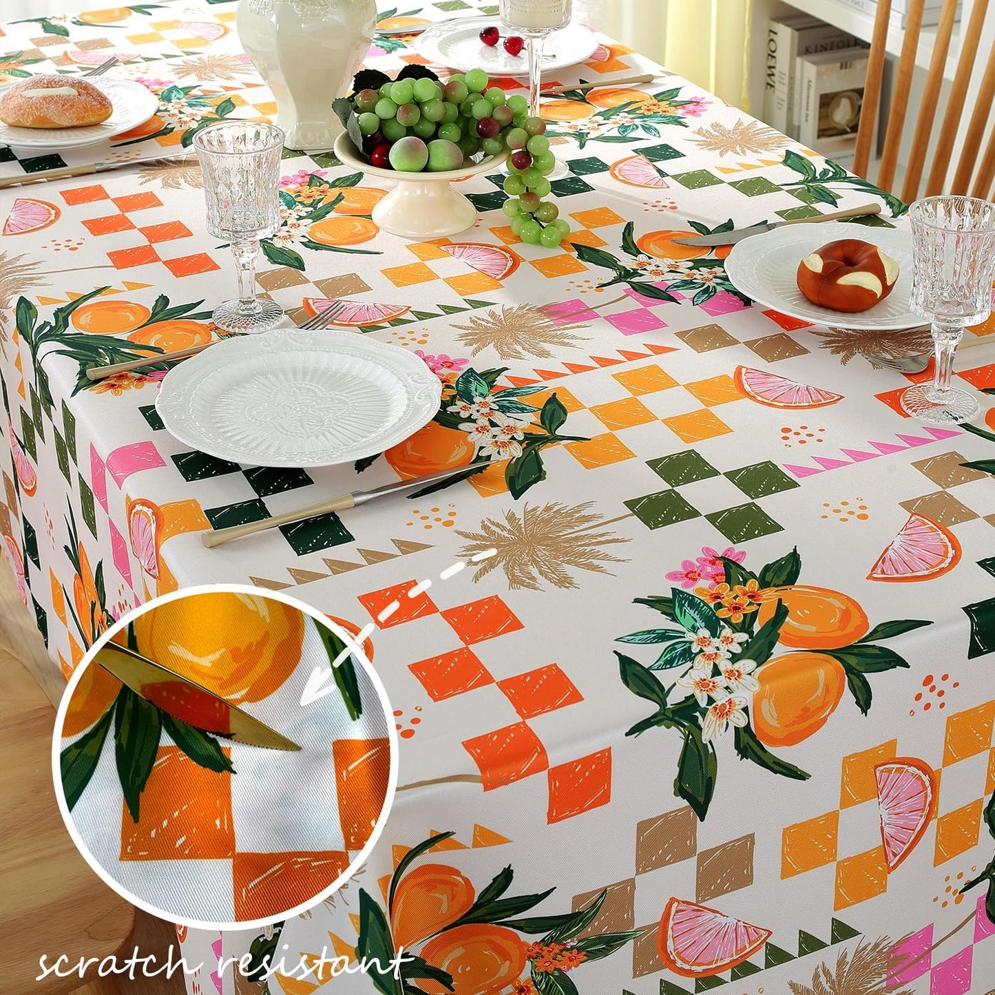 Honellaty Summer Tablecloth, Graffiti Lemon Pattern, 60" x 84" | Spill-Proof Stain Resistant Wrinkle Free Table Cover for Dining, Party, Picnic
