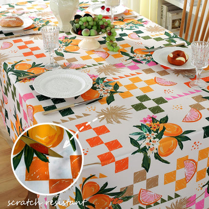 Honellaty Summer Tablecloth, Graffiti Lemon Pattern, 60" x 84" | Spill-Proof Stain Resistant Wrinkle Free Table Cover for Dining, Party, Picnic