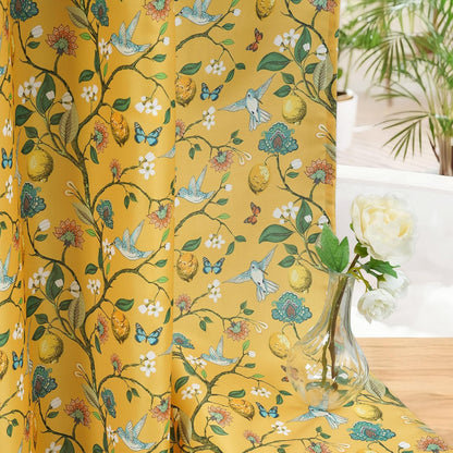 Yellow Floral Bird Shower Curtain 72x72, Hummingbird and Lemon Botanical Fabric Bath Curtains, Lightweight Quick-Dry Bathroom Shower Curtain Set with Hooks
