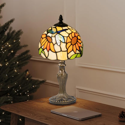 Tiffany Table Lamp,3 Color-Temperature Sunflower Stained Glass Lamp,8 Inch Tiffany Style Lamp for Bedroom Living Room Home, Handcrafted Light, Included Bulb (Yellow Sunflower)