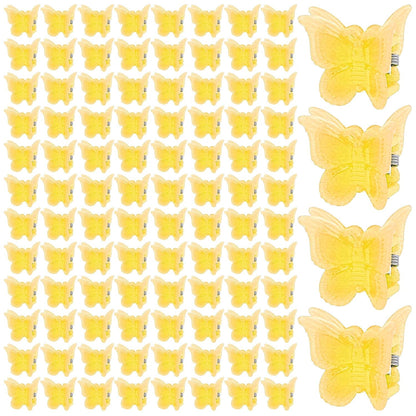 100 Pack Yellow Butterfly Hair Clips Pastel Mini Cute Butterfly Hair Clips Accessories for 90S Women and Girls (Yellow)