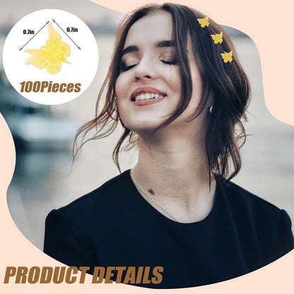 100 Pack Yellow Butterfly Hair Clips Pastel Mini Cute Butterfly Hair Clips Accessories for 90S Women and Girls (Yellow)