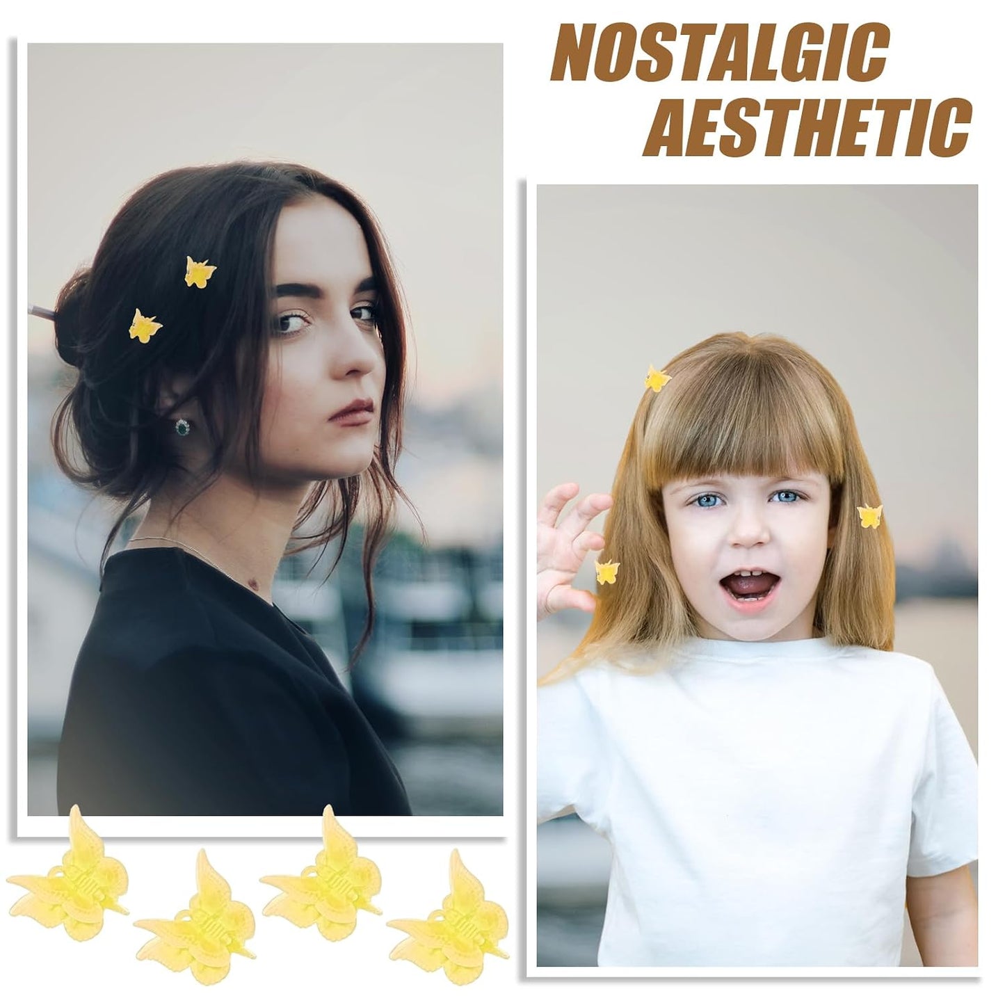 100 Pack Yellow Butterfly Hair Clips Pastel Mini Cute Butterfly Hair Clips Accessories for 90S Women and Girls (Yellow)
