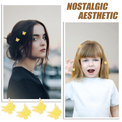 100 Pack Yellow Butterfly Hair Clips Pastel Mini Cute Butterfly Hair Clips Accessories for 90S Women and Girls (Yellow)