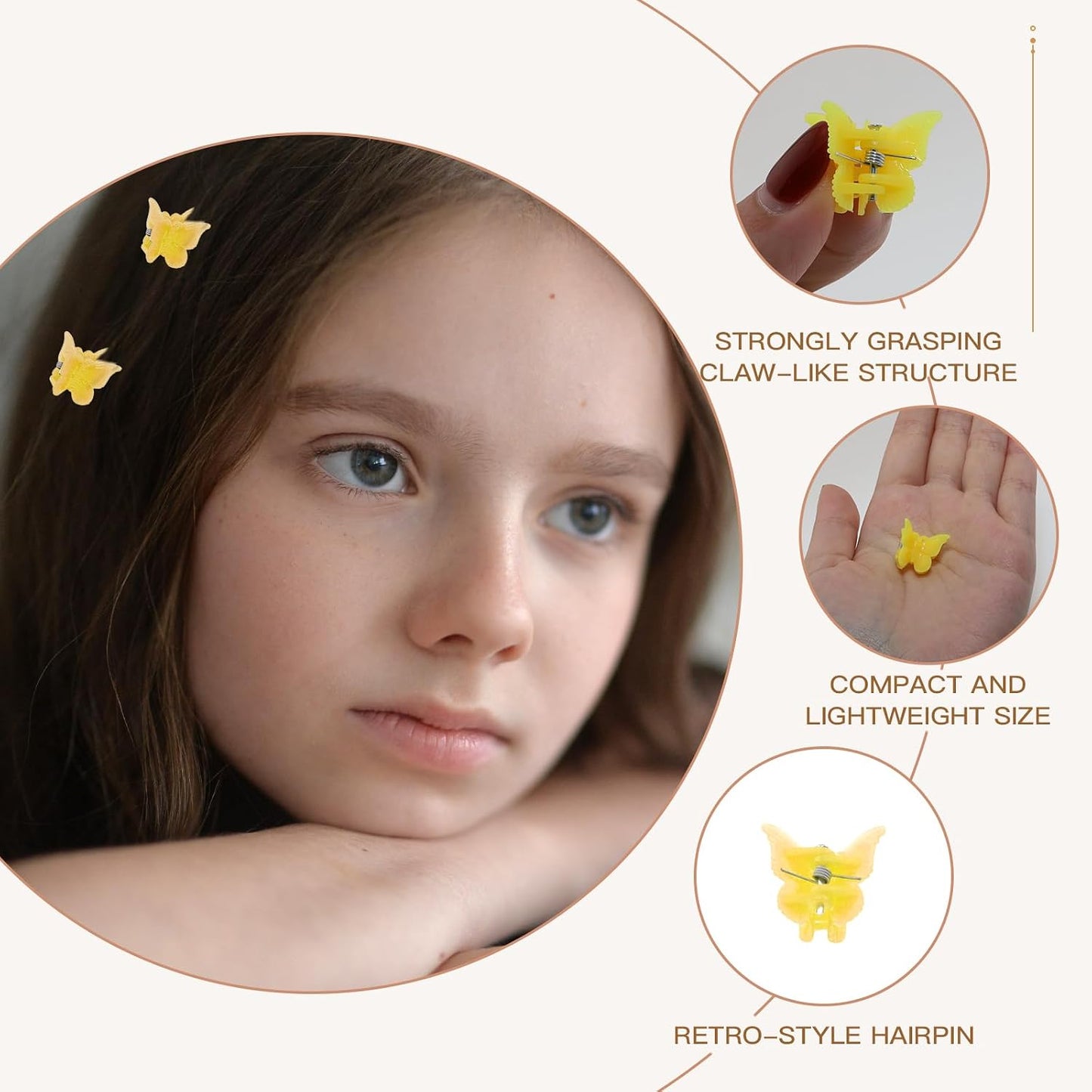 100 Pack Yellow Butterfly Hair Clips Pastel Mini Cute Butterfly Hair Clips Accessories for 90S Women and Girls (Yellow)