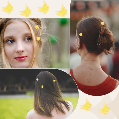 100 Pack Yellow Butterfly Hair Clips Pastel Mini Cute Butterfly Hair Clips Accessories for 90S Women and Girls (Yellow)