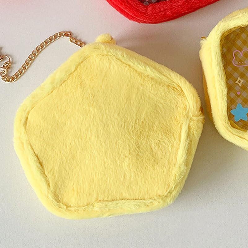 1PC Plush Doll Storage Bag - Cute Yellow Organizer with Chains, Lightweight Polyester Pouch for Anime Fans, Cosplay & Everyday Carry